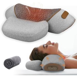 Thera Massage Pillow Neck Hump 3-in-1 Neck Massager Pillow with Heat, Deep Tissue Relief & Neck Traction, Cervical Support & Hump Corrector for Women and Men, Memory Foam Support (Grey)