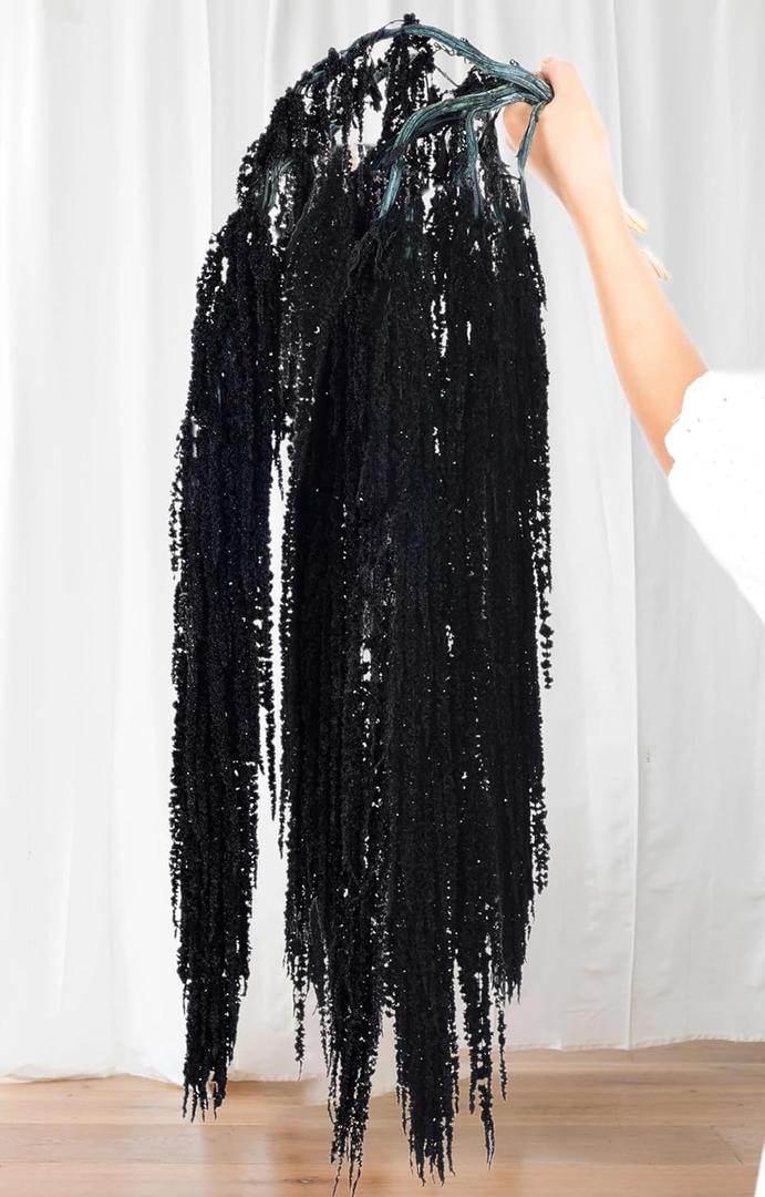 5Pcs Black Dried Amaranthus Hanging Flowers - 23" Real Preserved Dried Flowers for Halloween Garlands, Wedding Arch Flowers, Black Wisteria Flowers Arrangement, Unique Wall Hanging Decor