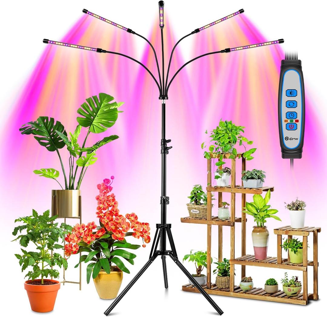 Wolezek Grow Lights for Indoor Plants, 100 LEDs Full Spectrum Plant Lights for Indoor Growing with Adjustable Stand, 5-Heads Grow Lamp with Auto 6/12/16H Timer, 3 Light Modes, 5 Levels Dimmable