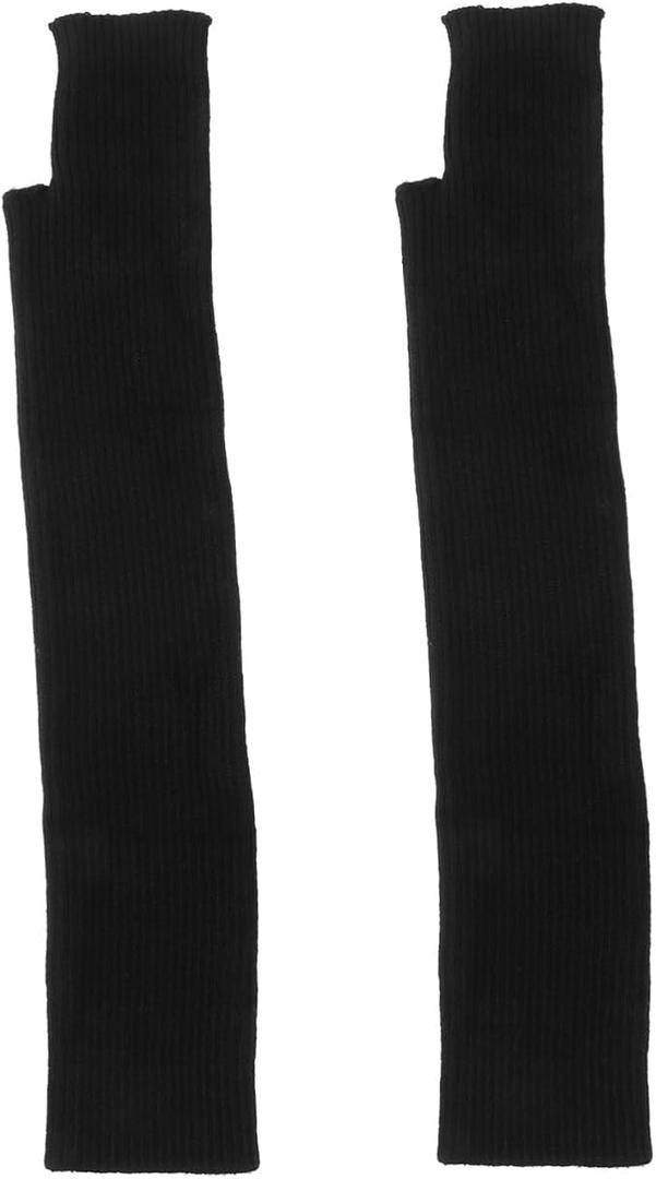 2pcs Solid Color Fingerless Gloves Thumb Hole Knitted Wool Arm Warmers for Women Comfortable Mittens for Keyboard Use and Cold Weather