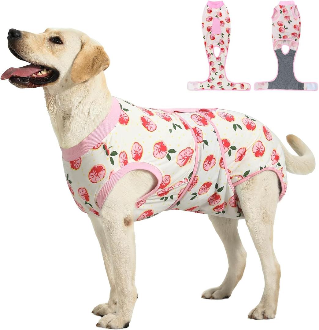 Recovery Suit for Dogs Cats After Surgery, E-Collar & Cone Alternative Surgical Suit, Prevent Licking Dog Onesies Pet Surgery Recovery Suit Soft Dog Bodysuit, Pink, Large (Back:16.1-20.1'', Weight:23-48 LB)