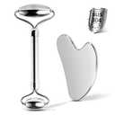 Stainless Steel Facial Roller & Gua Sha - Metallic Gua Sha, Gua Sha Facial Tools 304 Stainless Steel, Face Body Treatment, Reduce Puffiness, Lymphatic Drainage, Facial Tension (Scraping Kit)