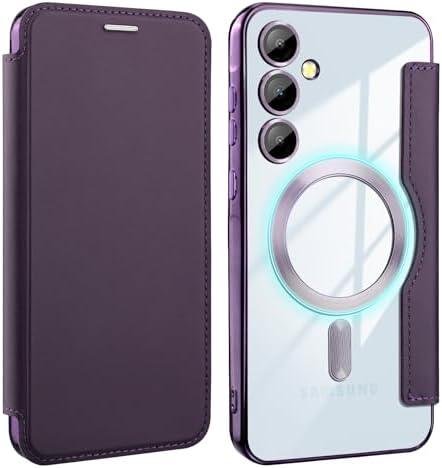 Bizzib for Samsung Galaxy A55 Case Compatible with Magsafe Slim Fit Flip Protective PU Leather Wallet Case with RFID Blocking Card Slot Build-in Len Protector for Samsung Galaxy A55,Purple Set of 2