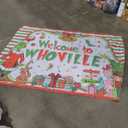 Sunwer Welcome Xmas Photo Booth Backdrop Green Christmas Winter Holiday Party Decorations Home Indoor Outdoor Wall Hanging Banner (White-A, 7×5ft)