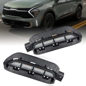 Switchback White/Amber LED Front Bumper Fog Light DRL Amber Sequential Turn Signal Feature Compatible with Kia Sportage 2023 2024 X-Pro Prestige Replacement Front Bumper Trim