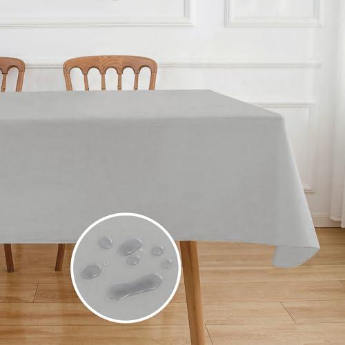 NLMUVW Vinyl Tablecloth with Flannel Backing 100% Waterproof Rectangle PVC Table Cloth Wipe Clean Table Cover for Dining Party Camping Outdoor, Light Grey, 60 X 90 Inch