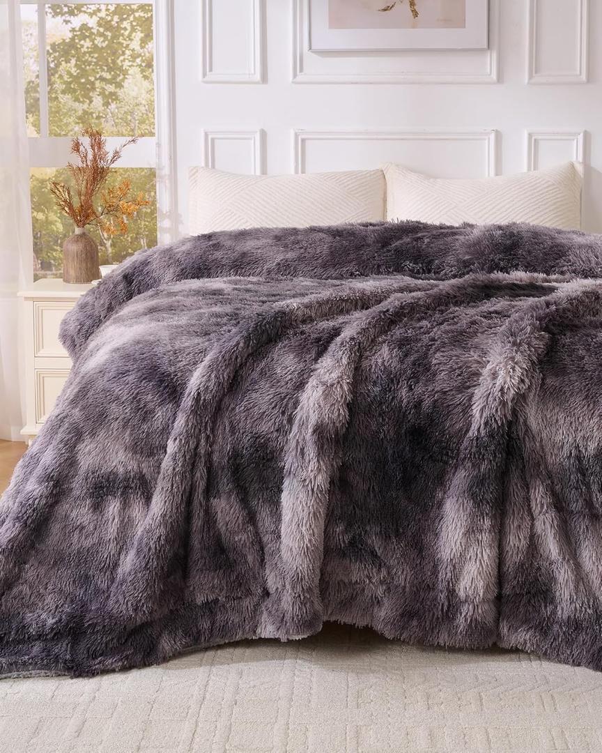 Super Soft Fluffy Faux Fur Sherpa Fleece Blankets Queen Size for Bed, Bedroom Decor Winter Big Blankets Thick Warm, Fuzzy Plush Heavy Bedding Cozy Gifts for Women Men Mom Dad, 90" x 90" (Tie Dye Grey)