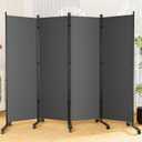 SUNALLY Room Divider 6FT Folding Privacy Screens with Lockable Wheels, 4 Panel Room Partition for Room Separator, 88" W Freestanding Portable Fabric Wall Dividers for Home Dorm Studio Office, Grey