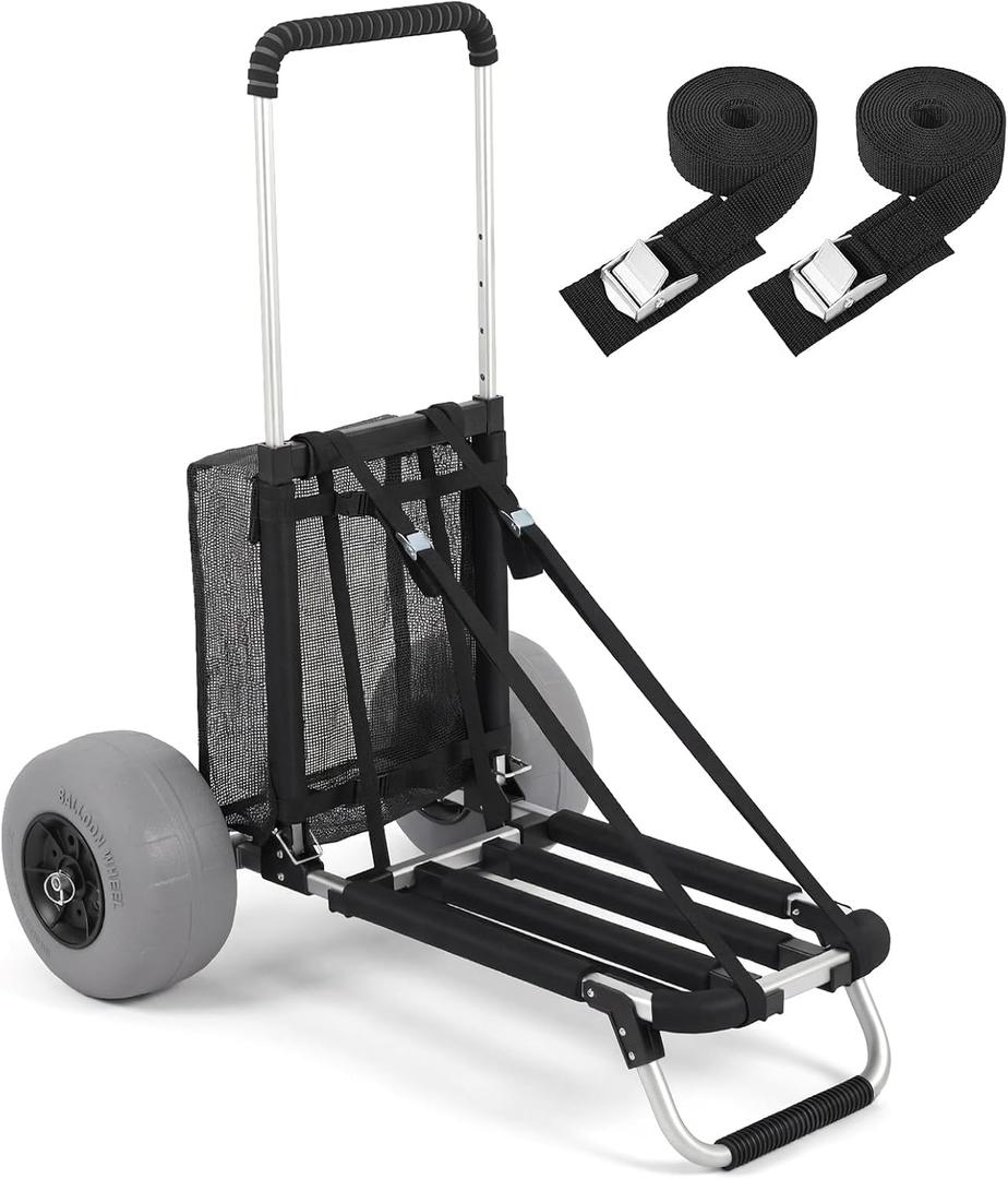 Sekey Beach Wagon with 12" Big Wheels for Sand, Heavy Duty Collapsible Beach Cart with Balloon Tires, Foldable Utility Sand Wagon for Outdoor Camping, Fishing & Groceries.Black
