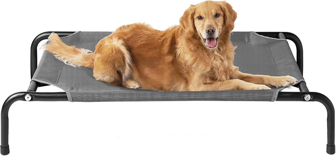 EHEYCIGA Elevated Dog Cot Beds for Large Dogs, Raised Outdoor Dog Hammock, Lifted Pet Platform with Frame and Washable Waterproof Cooling Teslin Mesh and Anti-Slip Feet, 43x26 inch (Grey)