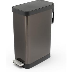 Glad Stainless Steel Slim Trash Can with Clorox Odor Protection - Narrow Kitchen Garbage Bin with Soft Close Lid, Step On Foot Pedal and Waste Bag Roll Holder, Pewter, 12 Gallon/45 Liter