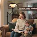 Floor Lamps for Living Room - 70" Black Torchiere Standing Floor Lamp with White Mica Shade - Tall Corner Lamp Decor for Bedroom with Adjustable Swing Arm LED Reading Light for Home Office