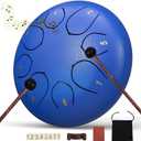 Rain Drum for Outside Garden, 6 Inches 8 Notes Steel Tongue Drums, Waterproof Meditation Echo Rain Chime, Musical Instruments for Adult Gift with Bag, Music Book (Dark Blue)