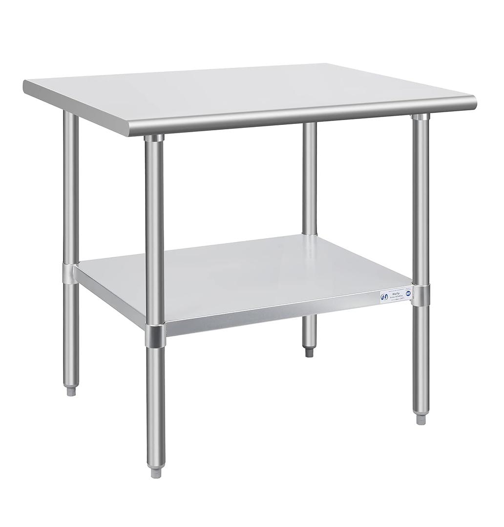 Hally Stainless Steel Table for Prep & Work 30 x 36 Inches, NSF Commercial Heavy Duty Table with Undershelf and Galvanized Legs for Restaurant, Home and Hotel