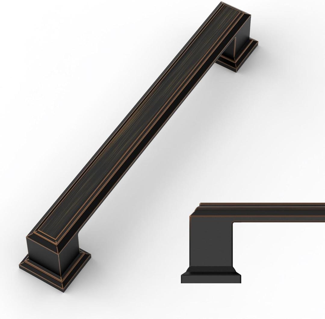 Amerdeco 10 Pack Oil Rubbed Bronze Cabinet Pulls 6.3 Inch(160mm) Hole Center Gold Kitchen Cabinet Handles Cabinet Hardware for Bathroom Drawer Pulls ZH0001…