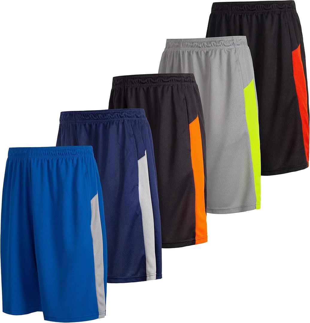 5 Pack: Men's Dry-Fit Sweat Resistant Active Athletic Performance Shorts, 3XL