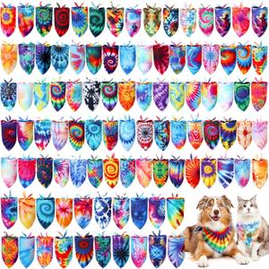 100 Pcs Dog Bandanas Bulk Pet Bibs Colorful Triangle Scarf Pet Bandanas for Medium Large Dogs Spring Summer Birthday Costume Decoration (Tie Dye)