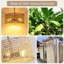 17.7" Rattan Dining Room Light fixtures, 5-Light Hand Woven Pendant Lights Kitchen Island Rattan Boho Chandelier Bohemian Hanging Ceiling Lights Wicker Lighting for Restaurants Living Room, Large