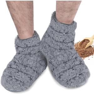 REVIX Microwavable Booties and Feet Warmers for Women & Men, Microwave Heated Foot Warmer with Flaxseed Moist Heat for Cold Feet, Gray, L