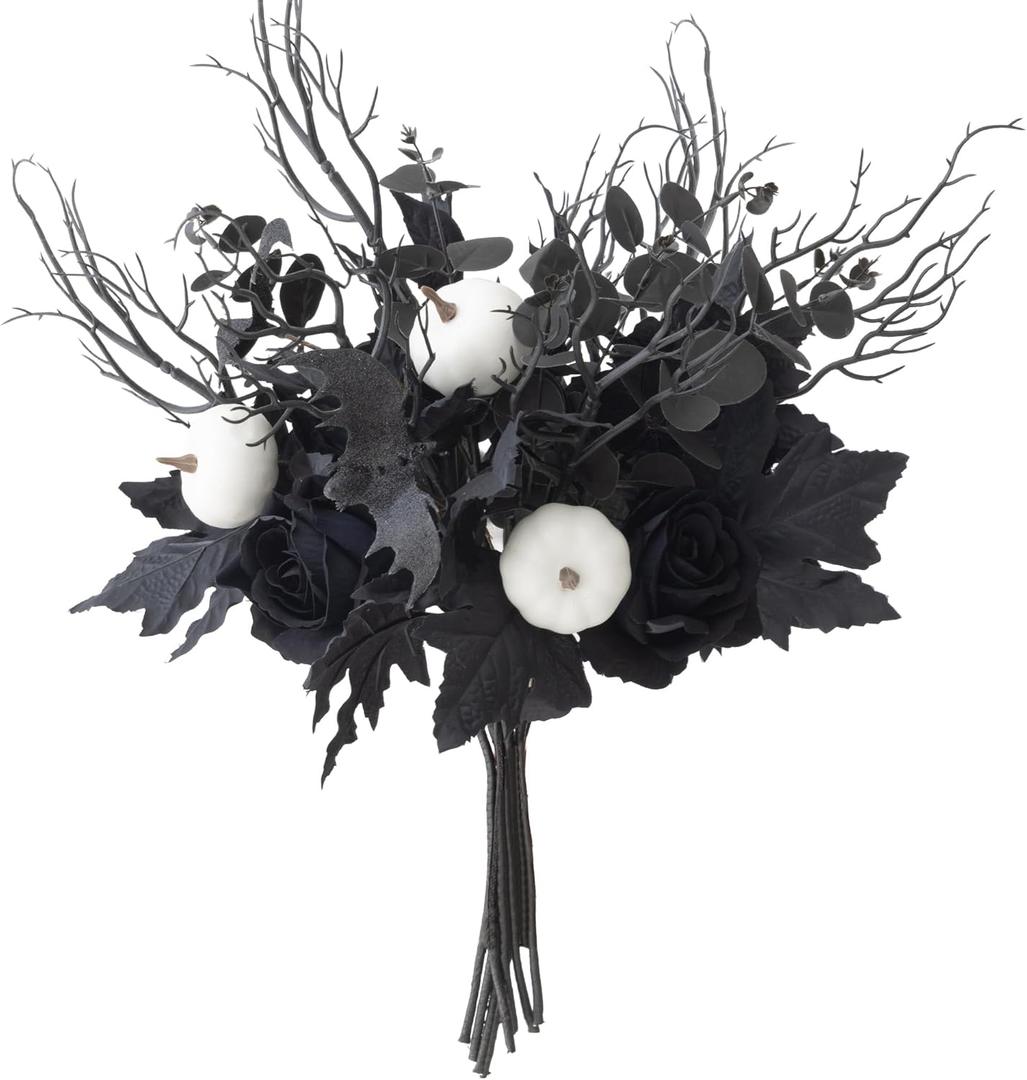 2 x MISSPIN 10 PCS 18 inch Black Fall Decor Bouquets, Fall Decorations Indoor Outdoor Halloween Thanksgiving Farmhouse Arrangement for Front Door Wedding Centerpieces in Autumn (Maple Leaf Pumpkin)