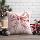 Coquette Preppy Pink Christmas Gingerbread Bow Decor Pillow Covers 18x18,Girly Pink Floral Christmas Xmas Decorative Throw Pillow Covers for Girls Room Dorm Home