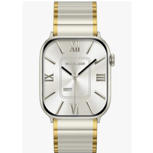 Wearlizer Two Tone Metal Band Compatible with Apple Watch Bands 40/38/41/42/44/45/46/49mm Women Men, Dressy Rectangular Chain Design Durable Stainless Steel Bracelet for iWatch Series 11-1/SE/Ultra