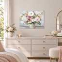 Goldfoilart Pink and White Floral Wall Art 32x24, Flower Vase Canvas Print, Blush Neutral Botanical Wall Decor for Living Room Bedroom Dining Room, Ready to Hang