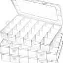 Gbivbe Large 24 Grids Plastic Organizer Box Adjustable Dividers,Clear Storage Box for Jewelry, Art DIY Crafts, Washi Tapes, Beads and Small Parts(3 Pack)