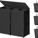 WOWLIVE 180L Laundry Hamper with Lid 3 Section, Large Laundry Basket with Removable Bags, Heavy Duty Metal Frame Dirty Clothes Hampers for Laundry, Laundry Basket Organizer for Laundry Room,Dorm,Black