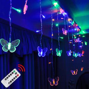 Butterfly Curtain Lights, 13ft 96 LED USB Window Fairy Lights 16 Butterflies 8 Modes Firefly Twinkle Timer String Lights with Remote for Room Bedroom Wall Ceiling Party Wedding Christmas