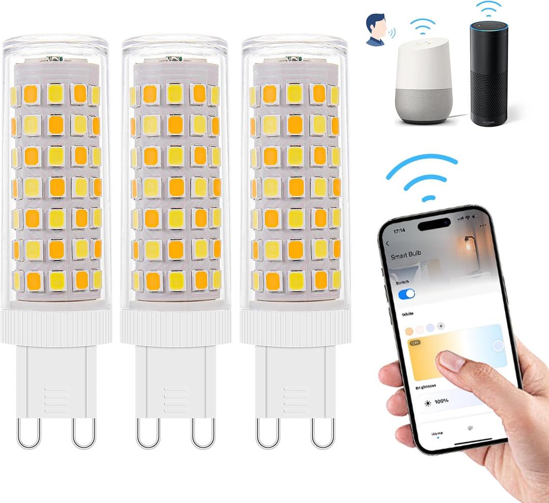 3Pack Dimmable Wi-Fi Smart LED Bulbs with G9 Base,Compatible with Amazon Alexa and Google Assistant-Warm to Cool White(2700K-6000K),Adjustable Brightness From 1%-100% (120V,0.4-4.7W,40LM-450LM
