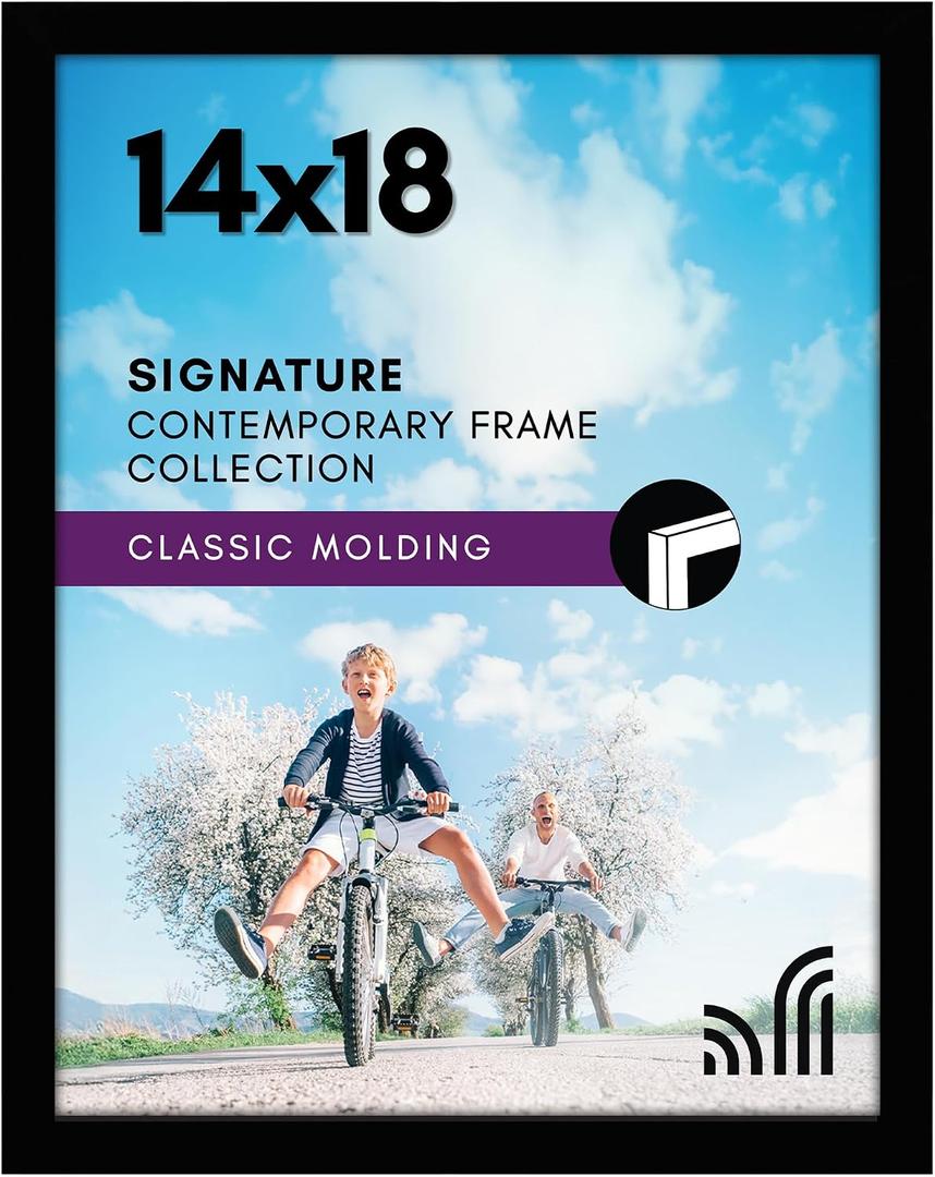 Americanflat 14x18 Picture Frame with Polished Plexiglass - Signature Collection - Gallery-Style Frames Made of Engineered Wood - Photo Frame for Wall Display - Black