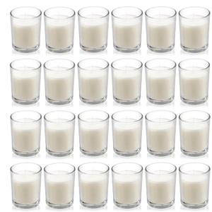 Housecret 24 Pack Warm White Unscented Clear Glass Filled Votive Candles. Hand Poured Wax Candle Ideal Gifts for Aromatherapy Spa Weddings Birthdays Holidays Party