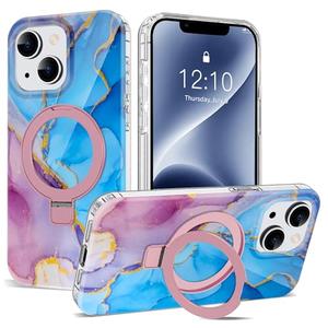ETPESOK Compatible with iPhone 13/14 Case Marble Pattern with Magnetic Ring Stand [Compatible with Mag-Safe] TPU Protective Phone Case for iPhone 13/14 6.1" for Women, Marble Purple Blue