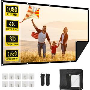 Projector Screen, Outdoor Projector Screen, Washable & Foldable - Ideal for Indoor/Outdoor Home Theater, Camping, Office, 16:9 Aspect Ratio, 4K HD, Projector for Movies On Wall