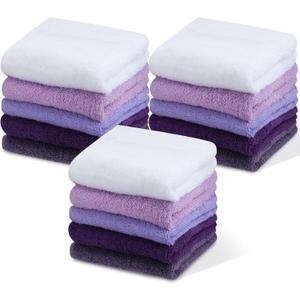 Tudomro 15 Pcs Washcloths Bulk 13 x 13 Inch 100% Cotton Wash Cloths Set Soft Absorbent Face Cloths Face Towels Quick Drying Hand Fingertip Towels for Hotel, Gym, Bathroom, Spa(Purple Series)