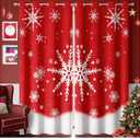 Snowflake Christmas Curtains Living Room 52 x 84 inch, 2 Panels, Grommet Printed Fabric Decorations Blackout Curtains, Thermal Insulated Holiday Red Window Drapes Panel for Kid Room, and Indoor