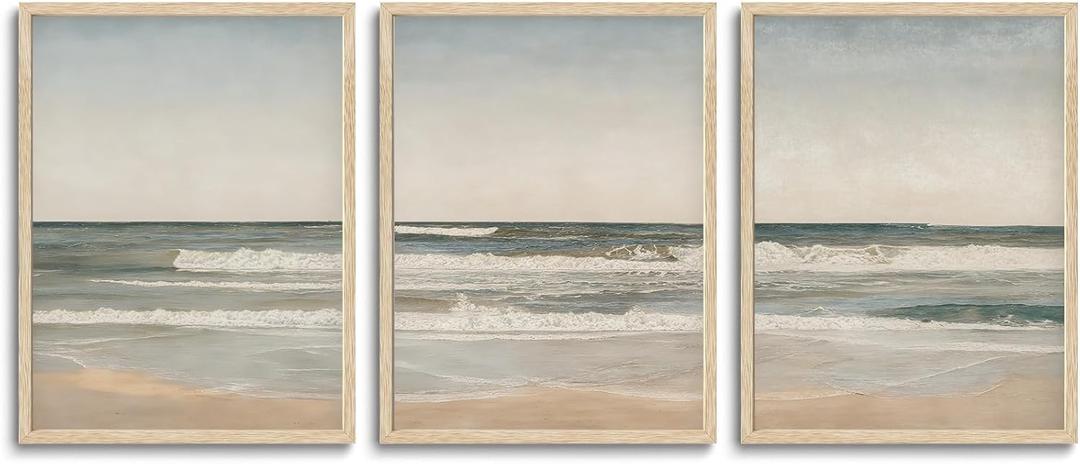 Natural Ocean Landscape OAK Framed Wall Art 16x20 inch