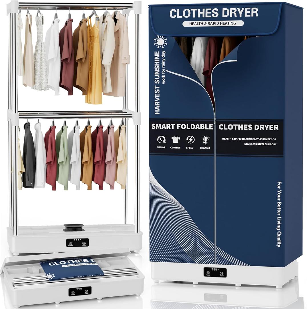 Clothes Dryer, Portable Foldable Drying Machine with Timer, Easy Carry Laundry Drying Wardrobe with Large Capacity, Electric Dryer/Rack for Home | Appartments | RV (Blue DF1)