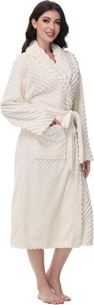 Yurhap Premium Robes for Women - Super Soft Cozy Fleece Womens Robe Plush Long Bathrobe S/M