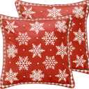 ISAENNE Design Square Classic Chrismas Style Throw Pillow Covers 18"x18" Set of 2, Red Soft Velvet Cushion Cover with Snowflakes Pattern Decor Pillowcases for Bed,Living Room,Outdoor,Car