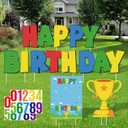 Happy Birthday Yard Signs with Stakes Colorful Birthday Party Supplies Personalized Signs with 20 Number Stickers Trophy Lawn Decorations for Garden Outdoor Birthday Party Decorations