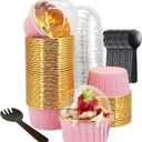 Cupcake Liners with Lids 50 Pack,LNYZQUS 5oz Large Foil Cupcake Cups Muffin Tins,Disposable Baking Cups Muffin Liners Wrappers Holders for Wedding Valentine-Pink in gold