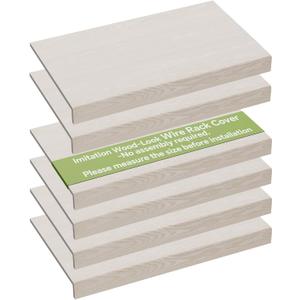 6 PCS Wire Rack Covers for Pantry Wood Grain, 24'' W * 12'' D (Ready to Use) Faux Wood Shelf Covers for Wire Shelving, Rustic Closet Shelves Covering Toppers - Bathroom, Kitchen, Garage (White)