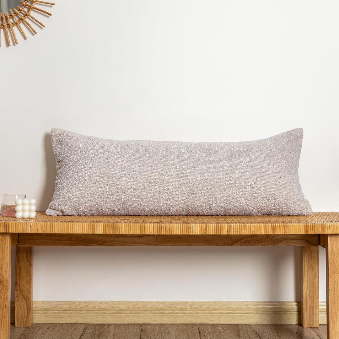 Boucle Lumbar Pillow Cover 14x36 inch, Beige Textured Throw Pillow Cover Cushion Case for Sofa Bed Couch Living Room, Pack of 1 (Cover Only)
