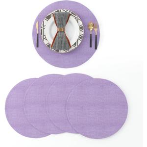Set of 4 Round Placemat 15 Inch Soft Linen eco-Friendly Fabric Handcrafted Machine Washable Indoor & Outdoor Tablemat Lilac