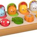 Fisher-Price Baby Toy Hide & Peek Pop-Up Animal-Themed Sensory Activity with Wood Accents & Sounds for Ages 9+ Months