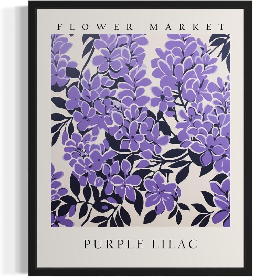 Purple Lilac Flower Market Art Print Poster, Floral Aesthetic Botanical Pastel Painting for Bedroom, Bathroom Living Room Decor 75 (Purple Lilac, 8 x 10 inches, Unframed)