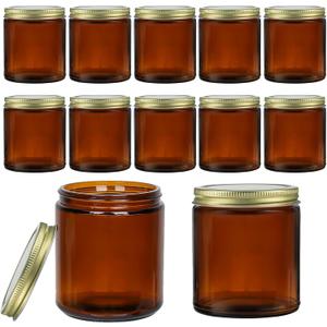 6 Pack 8Oz Glass Jars with Lids, Amber Glass Jars with Lids, Small Glass Jars for Canning, Food Storage, Spices, Liquids, Herbs, Homemade Cosmetics, Leak Proof & Dishwasher Safe Candles Jars
