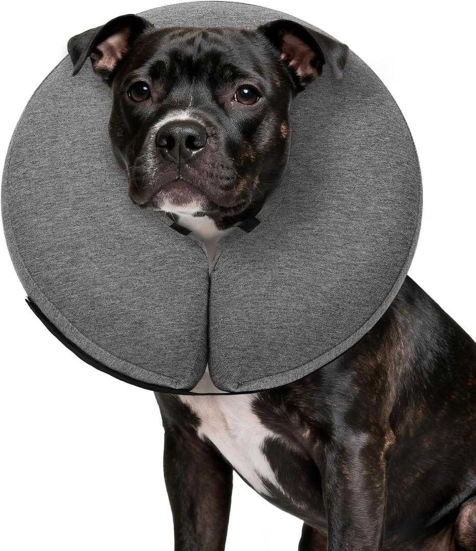 MIDOG Inflatable Dog Cone Collar Soft Dog Cone Alternative After Surgery, Comfortable Recovery Neck Donut ECollar for Small Medium & Large Dogs and Cats to Stop Licking & Vision-Friendly (Grey, L)
